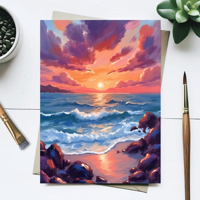 Ocean Sunset Watercolor Beach Coastal Postcard (Creator Uploaded)