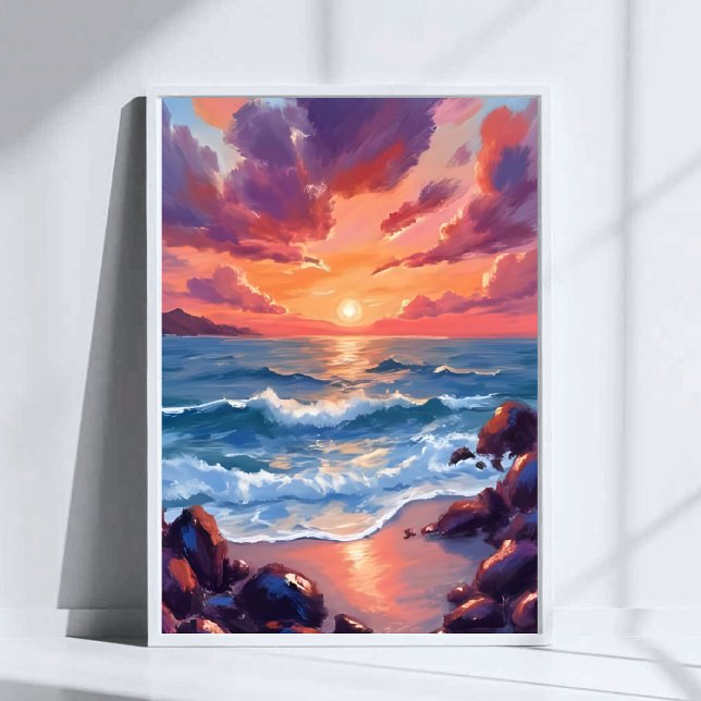 Ocean Sunset Watercolor Beach Coastal Poster (Creator Uploaded)