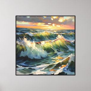 Ocean Sunset Waves with Dramatic Sky Canvas Print