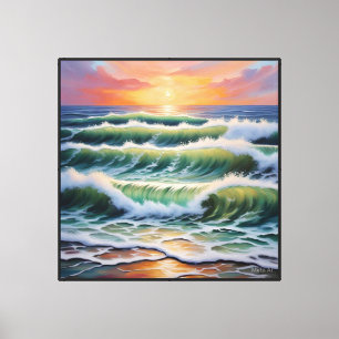 Ocean Sunset Waves with Golden Reflections Canvas Print