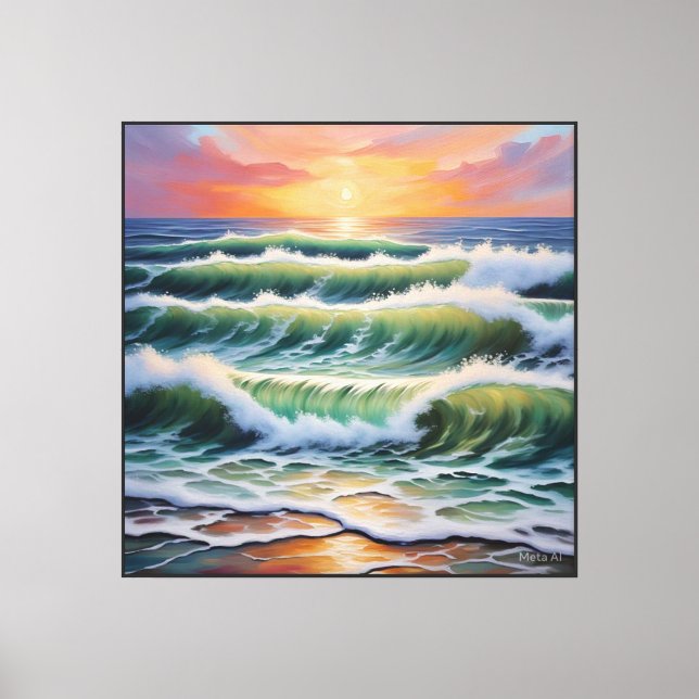 Ocean Sunset Waves with Golden Reflections   Canvas Print (Front)