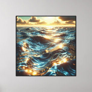 Ocean Sunset Waves with Golden Reflections Canvas Print