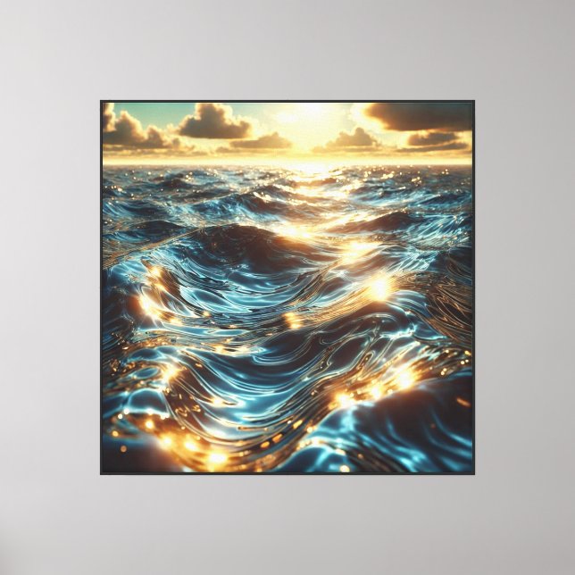 Ocean Sunset Waves with Golden Reflections   Canvas Print (Front)