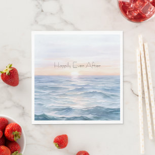Ocean Sunset Wedding Happily Ever After Napkins