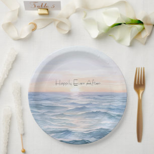 Ocean Sunset Wedding Happily Ever After Paper Plates