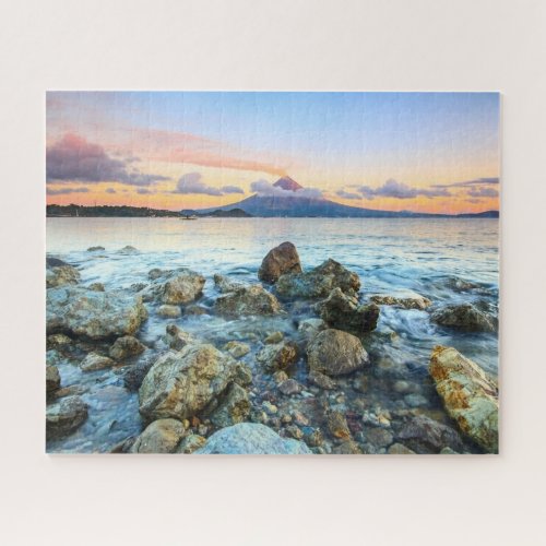 Ocean Sunset With Gentle Waves  Volcano Jigsaw Puzzle