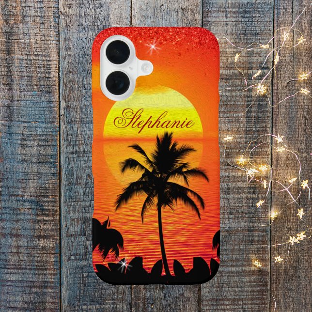 Ocean sunset with Palm Tree Personalized Iphone Case (Ocean Sunset with Palm Trees Phone Case)
