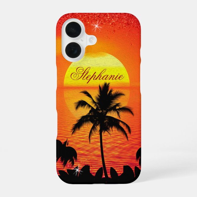 Ocean sunset with Palm Tree Personalized iPhone Case (Back)