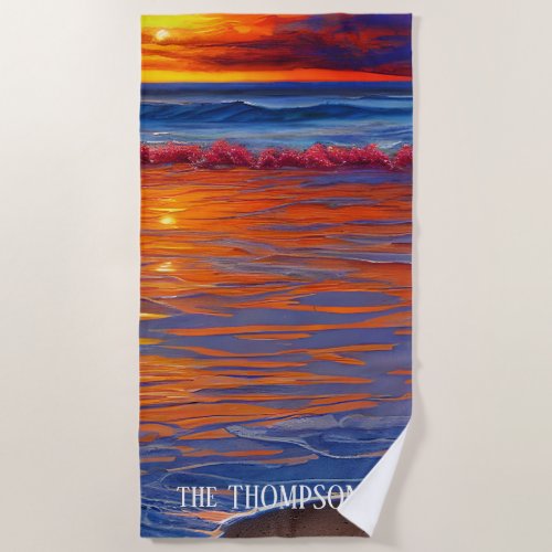 Ocean Sunset with Personalized Name Beach Towel