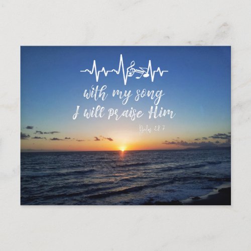 Ocean Sunset with Psalms Praise Him Bible Verse Postcard