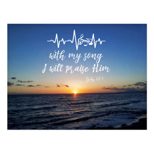 Ocean Sunset with Psalms Praise Him Bible Verse Postcard