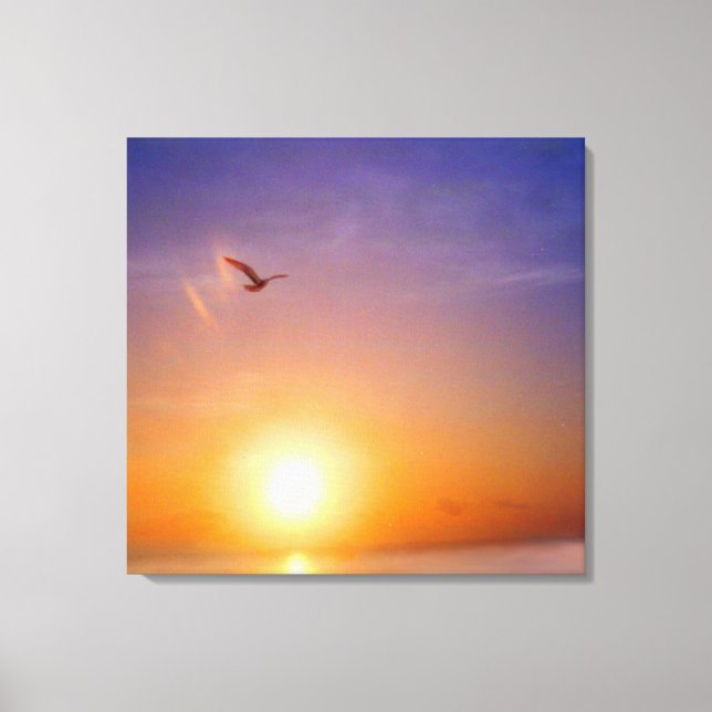 Ocean Sunset with Seagull Canvas Print (Front)