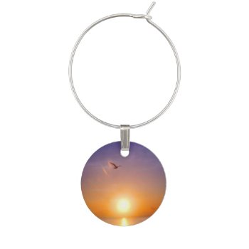 Ocean Sunset With Seagull Wine Glass Charm by PattiJAdkins at Zazzle