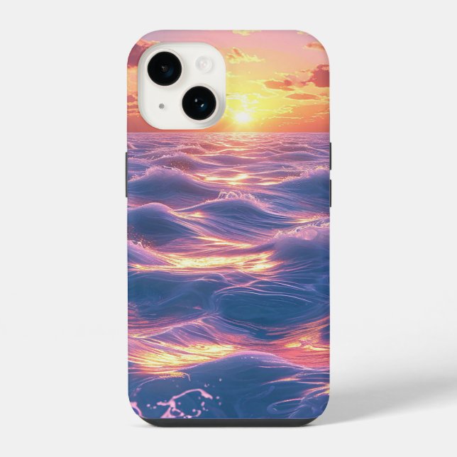 Ocean Sunset with Vivid Reflective Waves Iphone Case (Back)