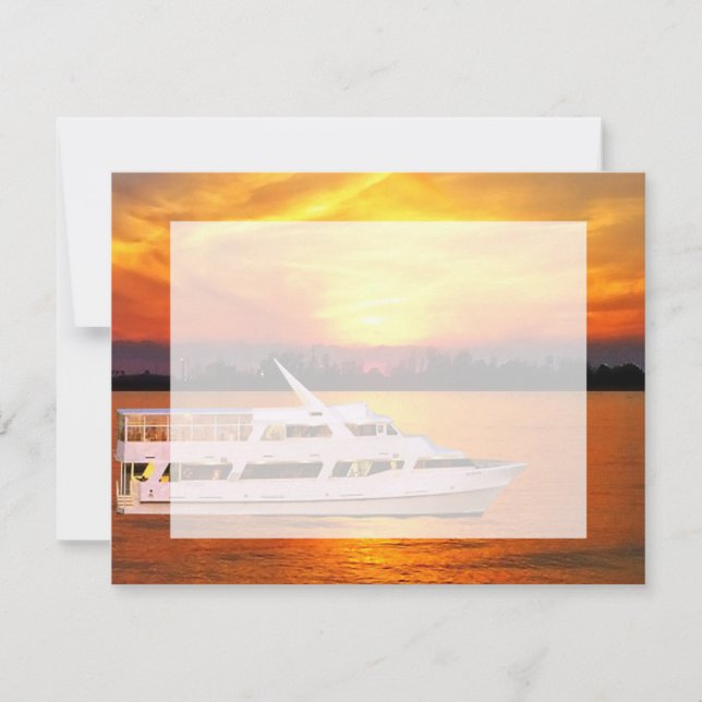 Ocean Sunset Yacht with Faux Vellum Overlay RSVP Card (Front)