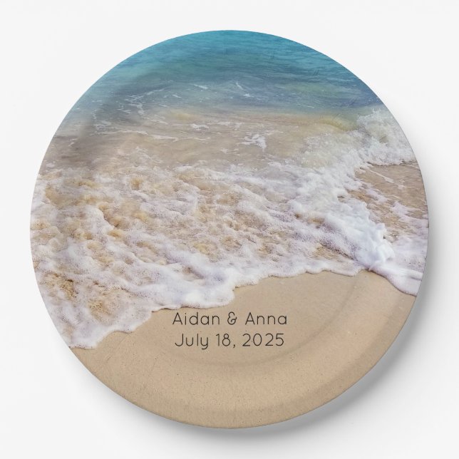 Ocean Surf and Beach Wedding Paper Plates (Front)