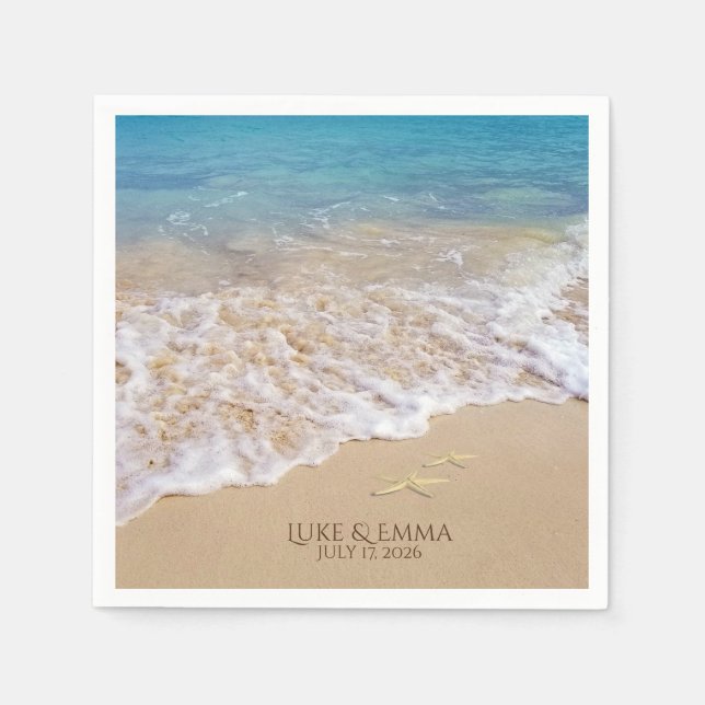 Ocean surf and starfish Wedding Napkins (Front)