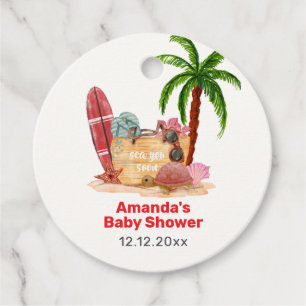 Ocean Surf Plam Tree Beach Bag Baby Shower Favor Tags