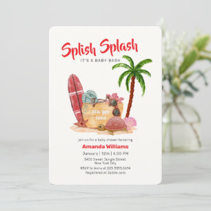 Ocean Surf Plam Tree Beach Bag Baby Shower  Invitation