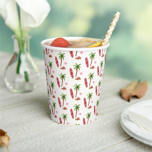 Ocean Surf Plam Tree Beach Pattern Baby Shower Paper Cups (Insitu)
