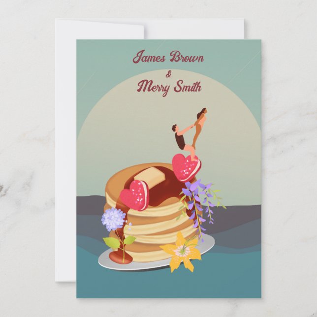 Ocean Surfing on Pancakes Sweet Love Wedding Invitation (Front)