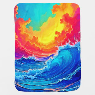 Ocean Surge: Radiant Sunset Wave Baby Blanket