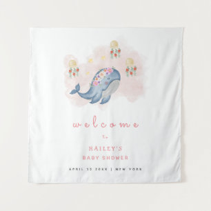 Ocean Sweet Whale Floral Baby Shower Welcome Sign Tapestry