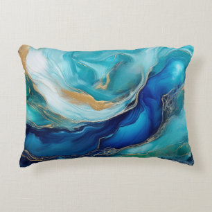 Ocean Symphony: Cobalt and Teal Abstract Accent Pillow
