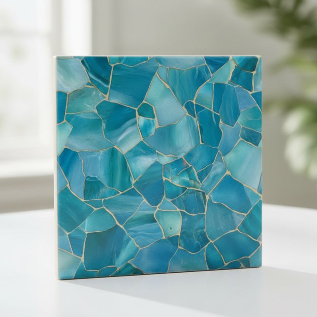 Ocean Teal Agate Gold Mosaic Ceramic Tile (Creator Uploaded)