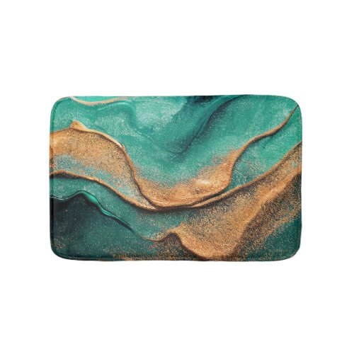 Ocean Teal and Bronze Abstract Art Bath Mat