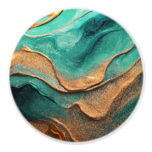 Ocean Teal and Bronze Abstract Art Ceramic Knob