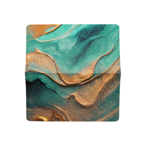 Ocean Teal and Bronze Abstract Art Checkbook Cover
