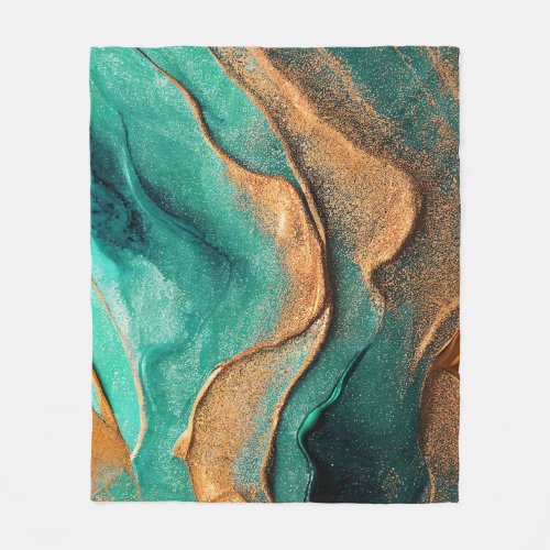 Ocean Teal and Bronze Abstract Art Fleece Blanket
