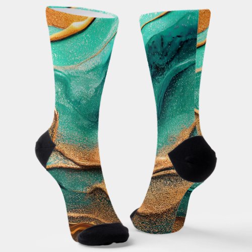Ocean Teal and Bronze Abstract Art Socks