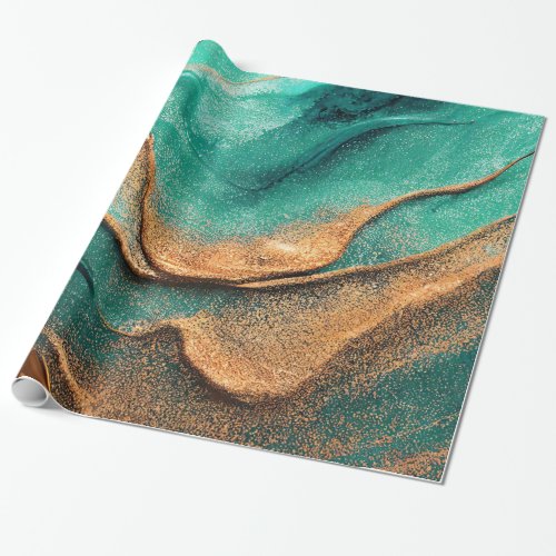 Ocean Teal and Bronze Abstract Art Wrapping Paper