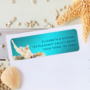 Ocean Teal Blue Aqua Seashells Beach Address Label