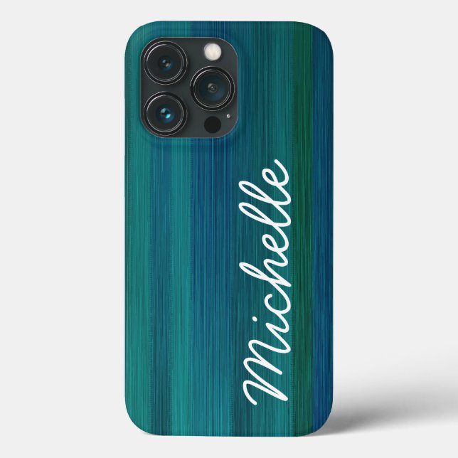 Ocean Teal Blue Green & White Custom Cursive Name  Case-Mate iPhone Case (Back)