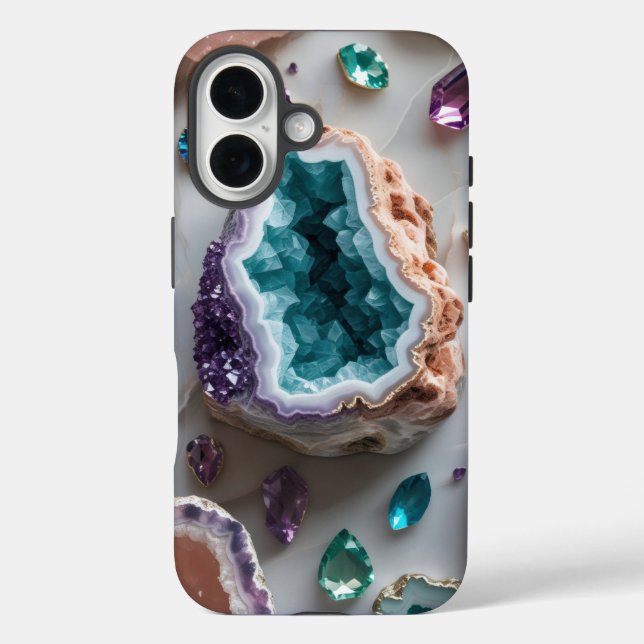 Ocean Teal Geode with Amethyst Gems – Crystal Marb Case-Mate iPhone Case (Back)