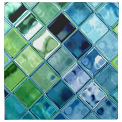Ocean Teal Glass Mosaic Tile Art Cloth Napkin