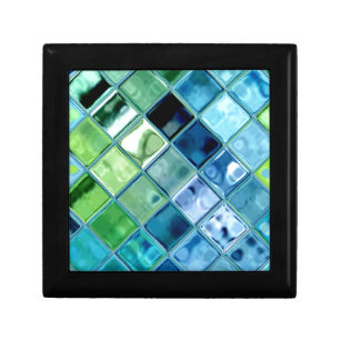 Ocean Teal Glass Mosaic Tile Art Gift Box