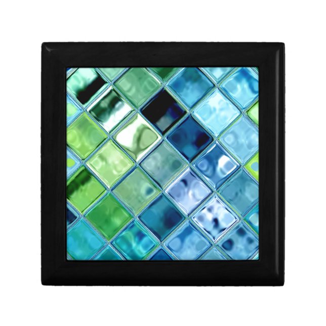 Ocean Teal Glass Mosaic Tile Art Gift Box (Front)