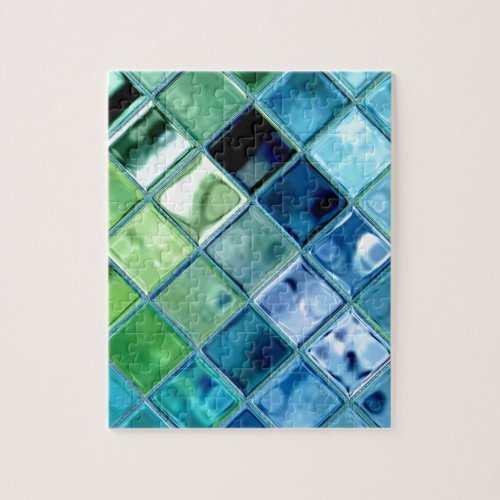 Ocean Teal Glass Mosaic Tile Art Jigsaw Puzzle