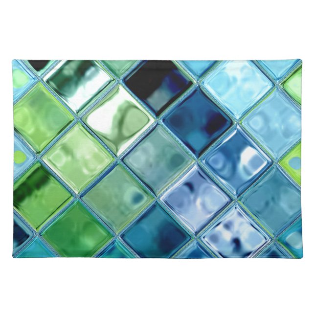 Ocean Teal Glass Mosaic Tile Art Placemat (Front)