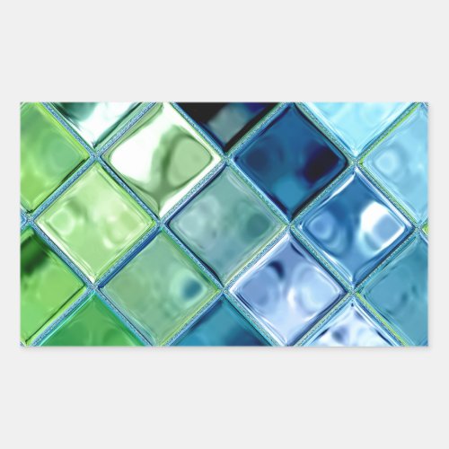 Ocean Teal Glass Mosaic Tile Art Rectangular Sticker