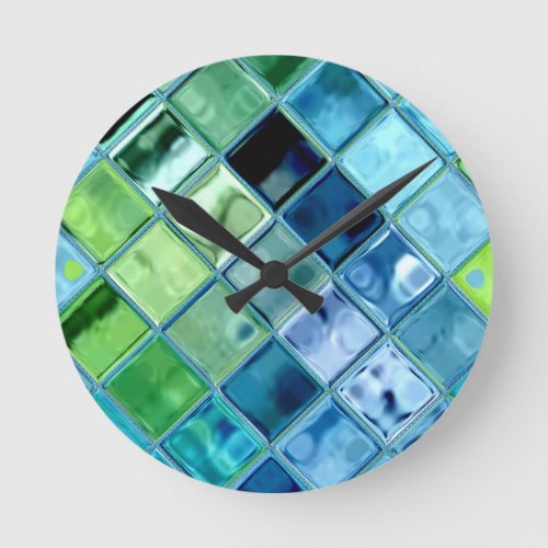 Ocean Teal Glass Mosaic Tile Art Round Clock