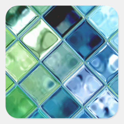 Ocean Teal Glass Mosaic Tile Art Square Sticker