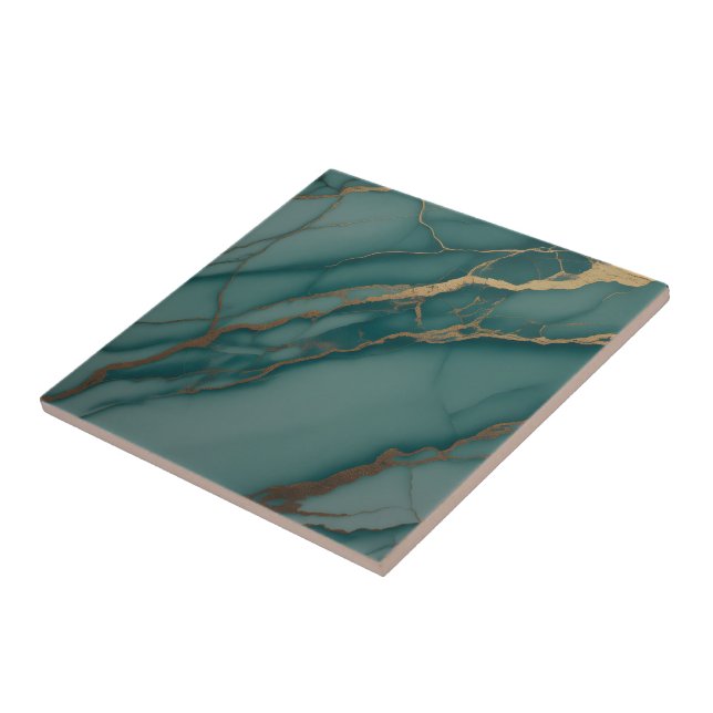 Ocean Teal Marble with Metallic Gold Veins Ceramic Tile (Side)