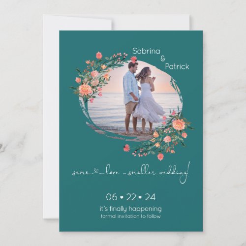 Ocean Teal Photo Frame Floral  Save The Date