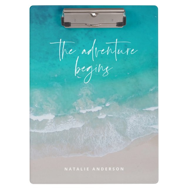 Ocean the adventure begins modern colorful clipboard (Front)