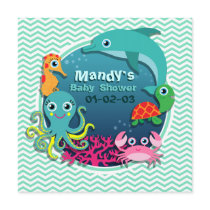 Ocean Theme Baby Shower; Aqua Green Chevron Invitation